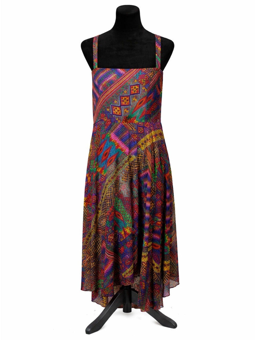 Signature by Robbie Bee Vibrant Geometric Patchwork Asymmetrical Midi Dress 14 - Picture 2 of 6